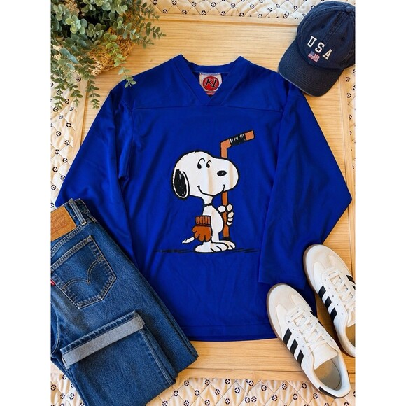 K1 Sportswear Tops - Peanuts Snoopy Hockey Jersey Youth Medium Blue KI Sportswear Vintage Style